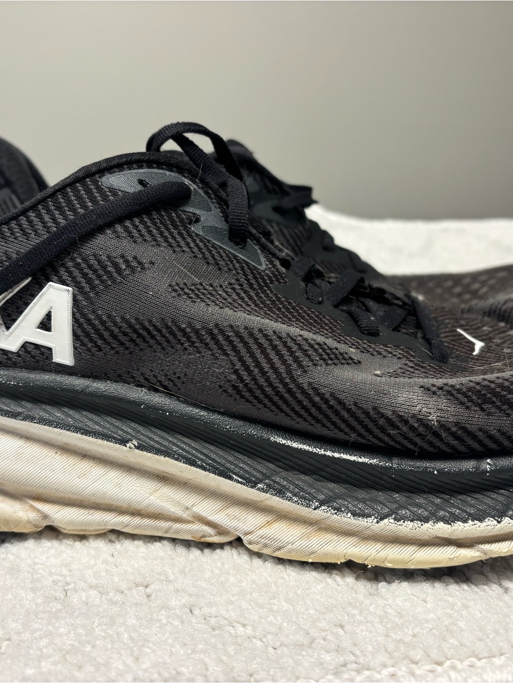 Hoka One One Black Athletic Running Shoe with White Logo